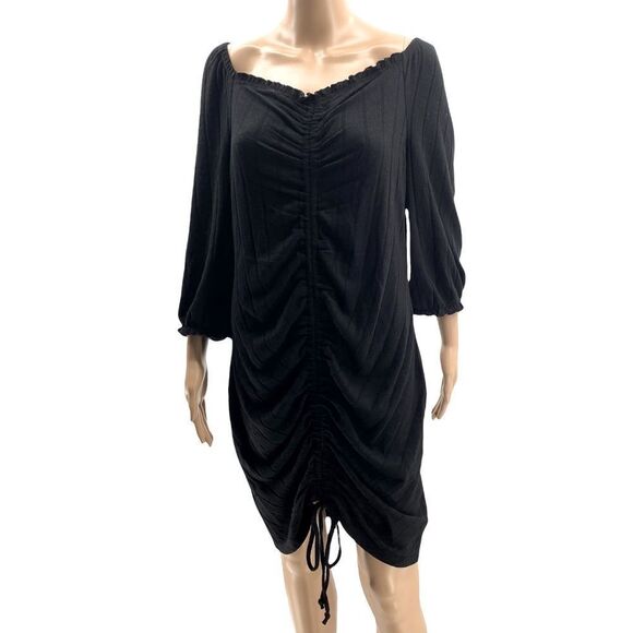 NWT Almost Famous Plus Size Comfy Ribbed & Ruched Dress or Tunic, Black, Size 2X - Picture 4 of 11
